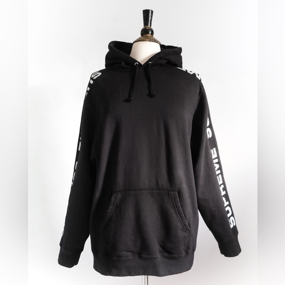 COPY - SUPREME Authentic Black Hoodie with Silver Metallic Logo Sleeves • M - Picture 2 of 10